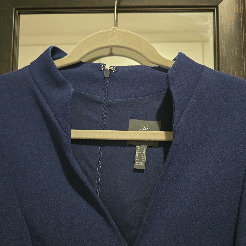 Adrianna Papell Navy, Tie-Waist 3/4 Sleeve, Midi, Sheath Dress Size 14 - Picture 15 of 15